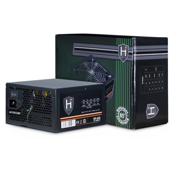 Inter-tech PSU HiPower SP-650W12cm fan,  Mainboard 20+4PinPCI-Express 6+2Pin, 4x SATA, 1x Floppy