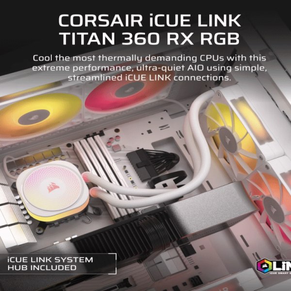 CORSAIR TITAN 360 RX RGB AIOLiquid CPU Cooler, White,RX120LGA1851, LGA1700, AM5, AM4