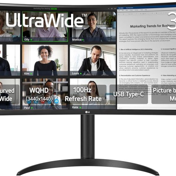 LG 34" UltraWide curved monitoVA, WQHD 3440x1440, 300cd100Hz, 5ms, HDMI, DP, Type-C, HAS, Tilt