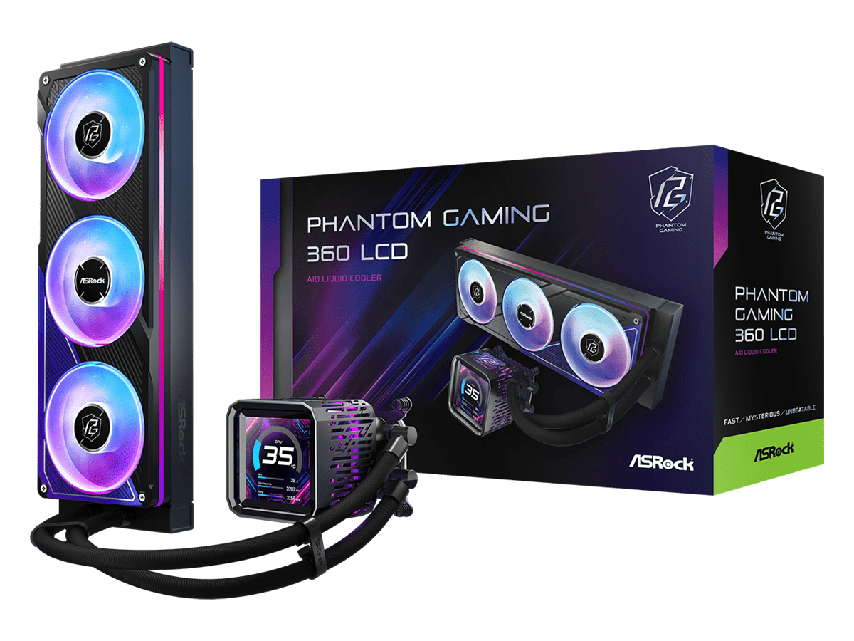 ASROCK 360 A-RGB LCD AIOLiquid Cooler, Phantom Gaming3.4" LCD, 1851, 1700, AM4, AM5